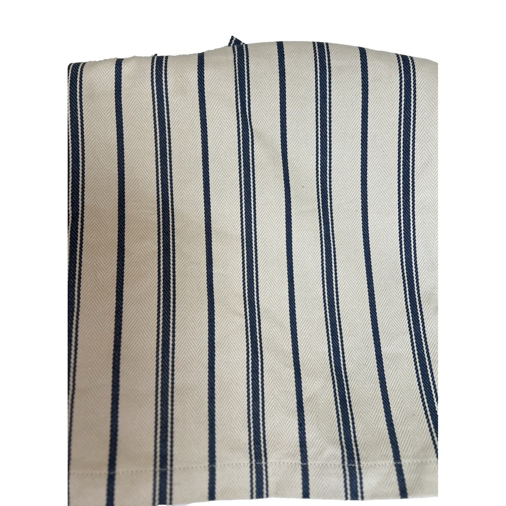 Pottery Barn Navy Blue Tan Stripe Cotton Twin Bedskirt Set 16" Drop Timeless - Picture 6 of 7